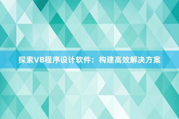 探索VB程序设计软件：构建高效解决方案