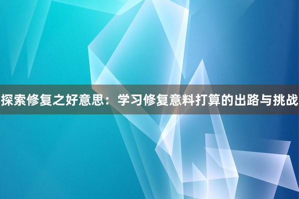 探索修复之好意思：学习修复意料打算的出路与挑战